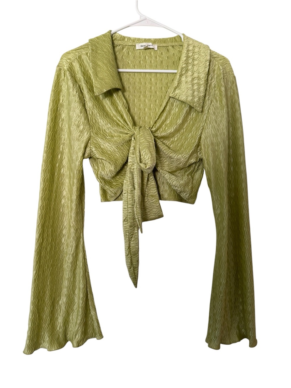 Bear Dance Olive Green Tie-Front Crop Top